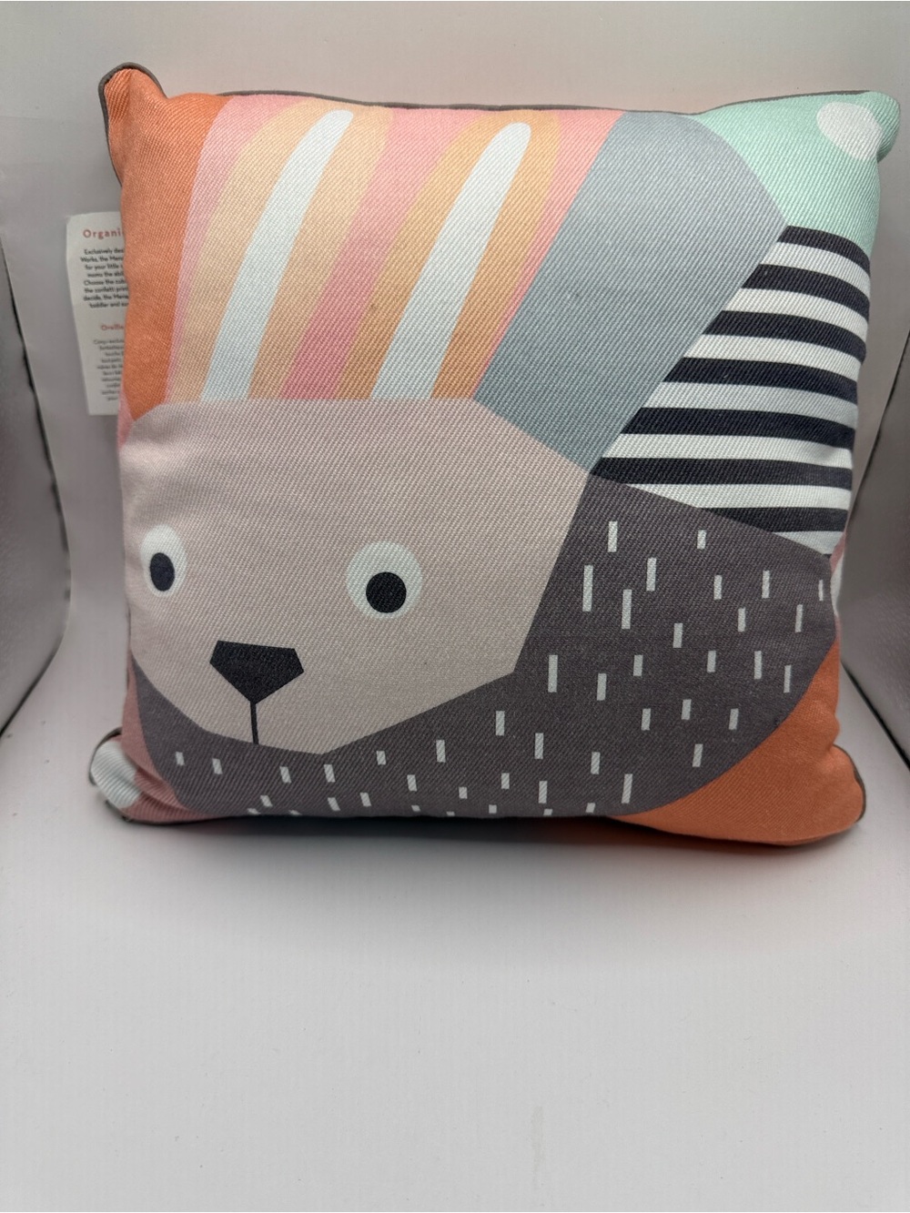 Cute Bunny Graphic Throw Pillow in Peach, Gray & Mint Set of 2